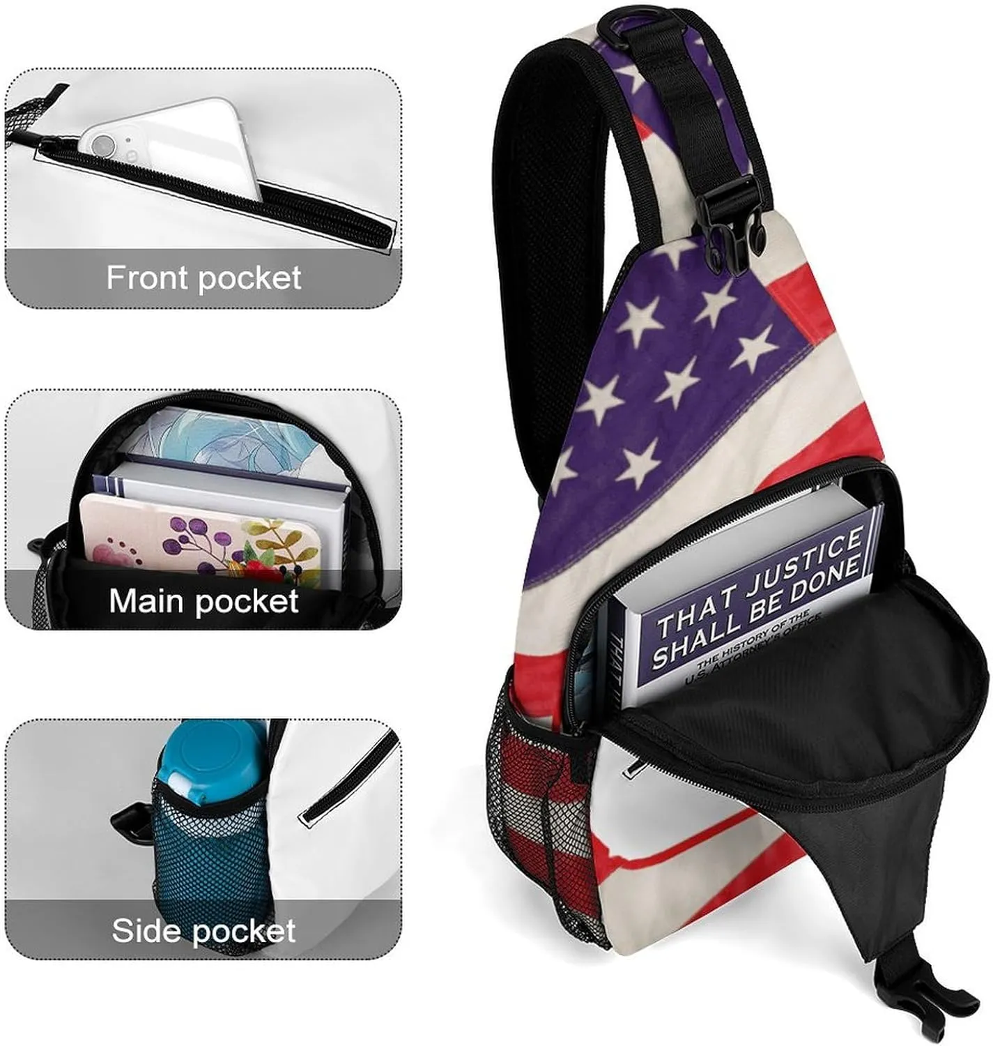 Lightweight Chest Bag Crossbody Bag Happy Labor Day Sling Backpack for Women Men Sports Travel