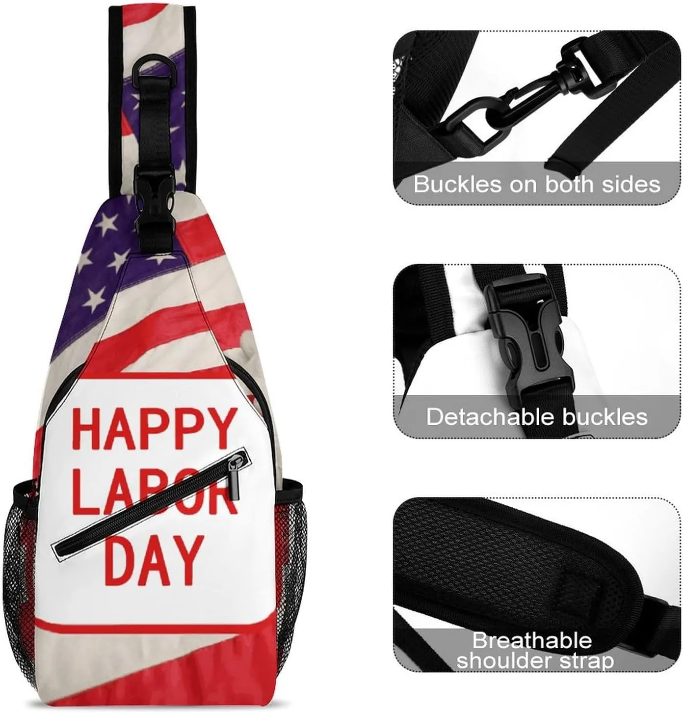 Lightweight Chest Bag Crossbody Bag Happy Labor Day Sling Backpack for Women Men Sports Travel