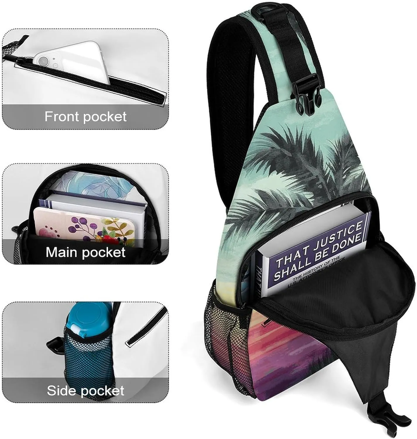 Lightweight Chest Bag Crossbody Bag Tropical Palm Tree Sling Backpack for Women Men Sports Travel