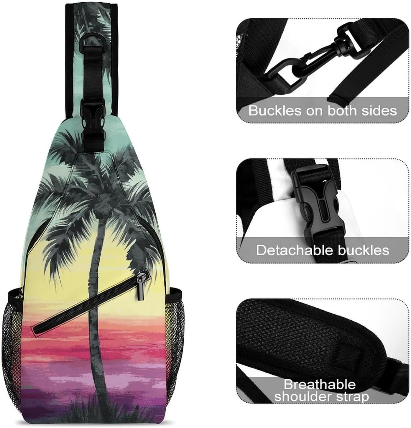 Lightweight Chest Bag Crossbody Bag Tropical Palm Tree Sling Backpack for Women Men Sports Travel