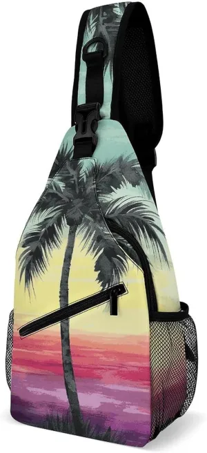 Lightweight Chest Bag Crossbody Bag Tropical Palm Tree Sling Backpack for Women Men Sports Travel