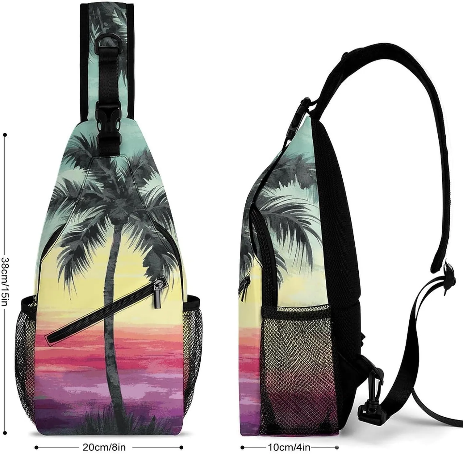 Lightweight Chest Bag Crossbody Bag Tropical Palm Tree Sling Backpack for Women Men Sports Travel