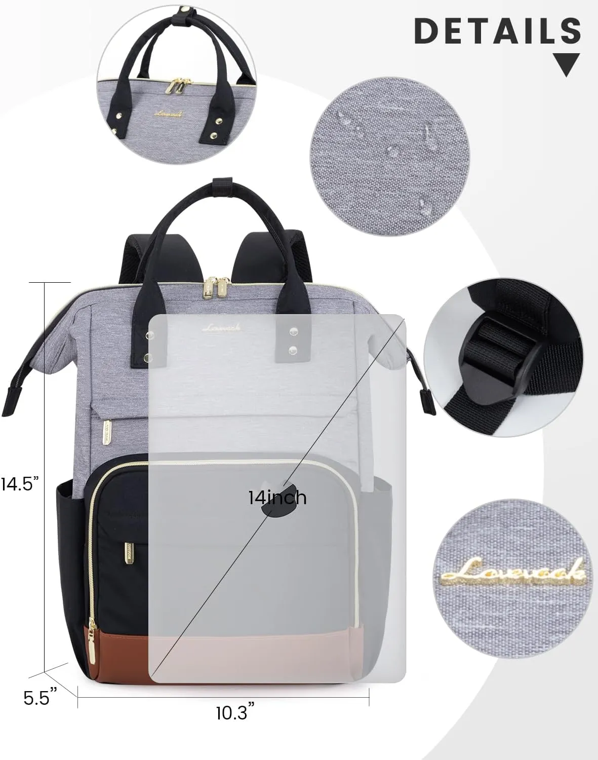 LOVEVOOK Mini Backpack for Women, Cute Small Backpacks Purse, College Bookbag for School, Fashion Bag for Work Travel Gift, 14 inch Lightweight Daypack, Black-Gray-Brown