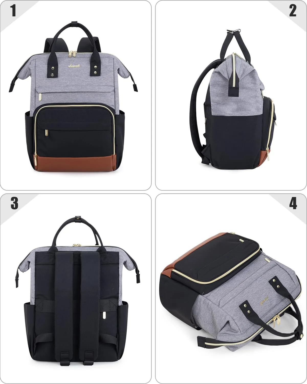 LOVEVOOK Mini Backpack for Women, Cute Small Backpacks Purse, College Bookbag for School, Fashion Bag for Work Travel Gift, 14 inch Lightweight Daypack, Black-Gray-Brown