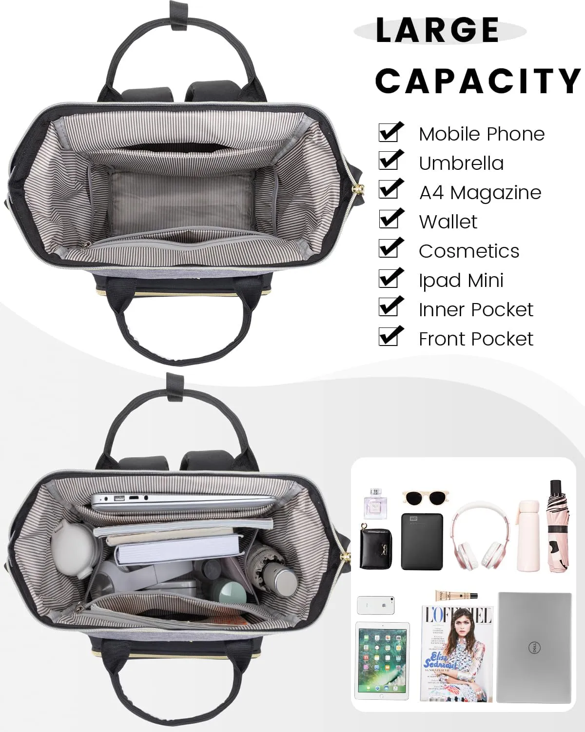 LOVEVOOK Mini Backpack for Women, Cute Small Backpacks Purse, College Bookbag for School, Fashion Bag for Work Travel Gift, 14 inch Lightweight Daypack, Black-Gray-Brown