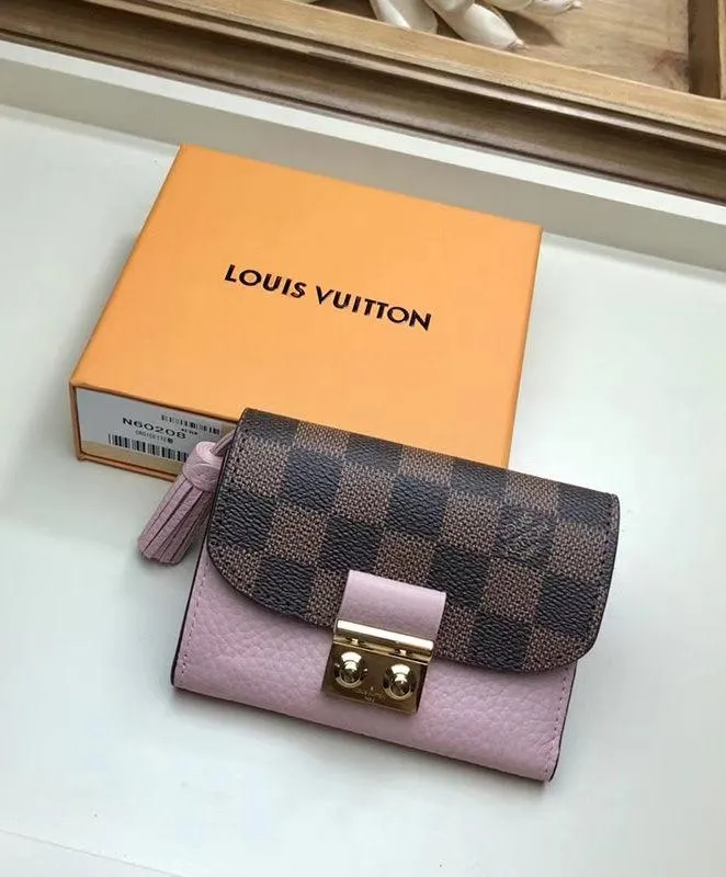 LV Croisette Compact Wallet Damier Ebene canvas w/ grained leather Magnolia