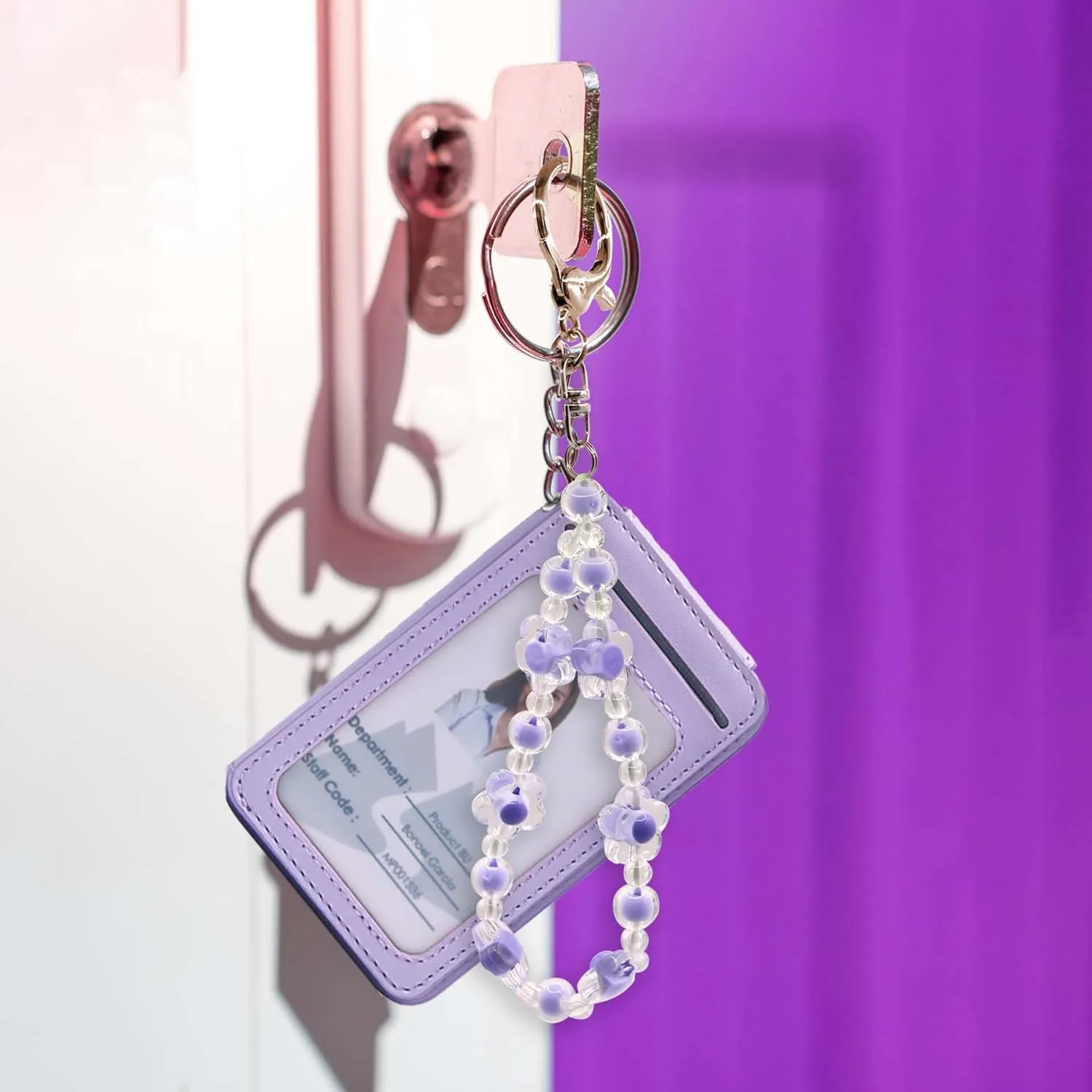 M-Plateau Wristlet Keychain With Wallet,Includ Beads Bracelets And Leather Credit Card Holder For Go Out Travel Essentials