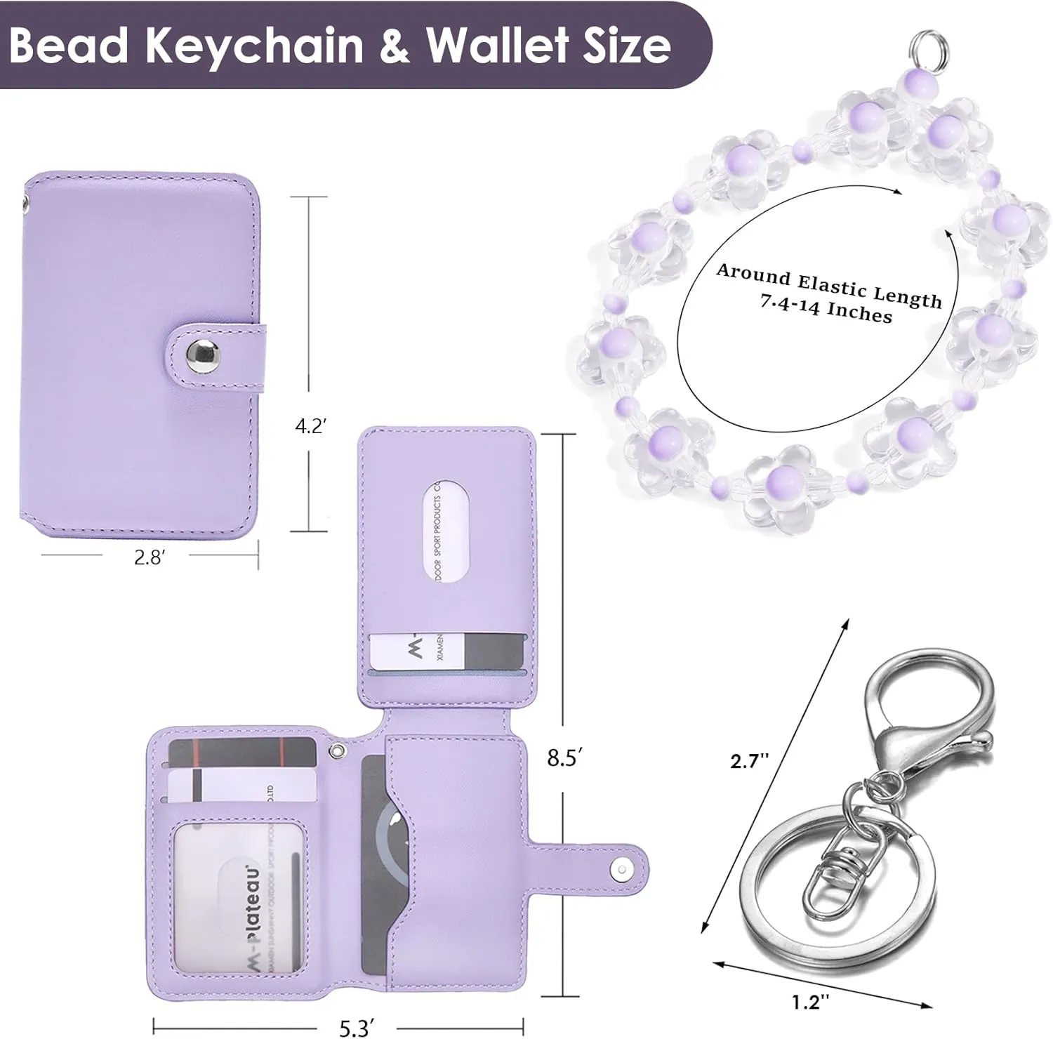 M-Plateau Wristlet Keychain With Wallet,Includ Beads Bracelets And Leather Credit Card Holder For Go Out Travel Essentials