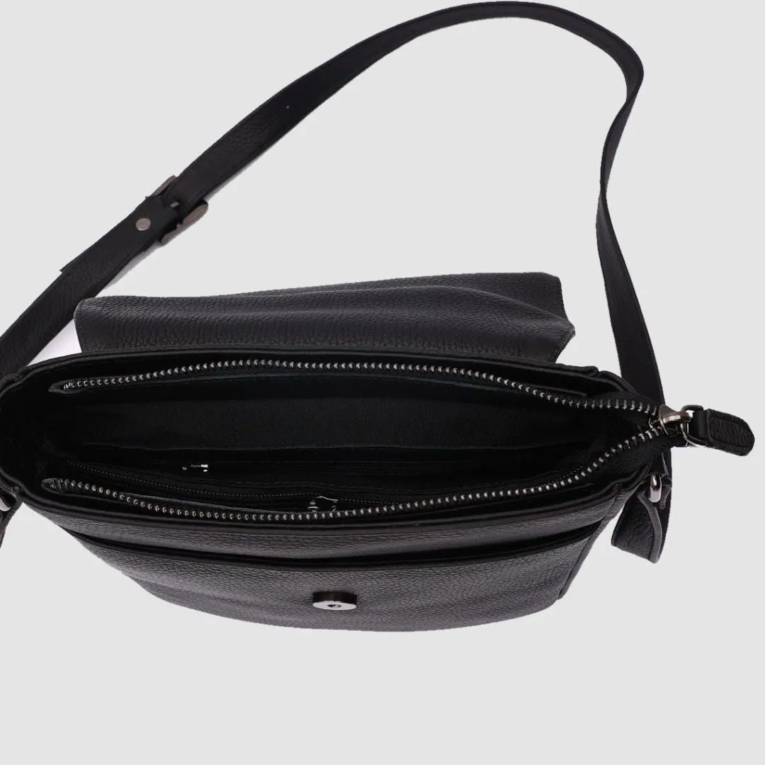 Madasat Men Black Genuine Leather Messenger Bag - 914 |