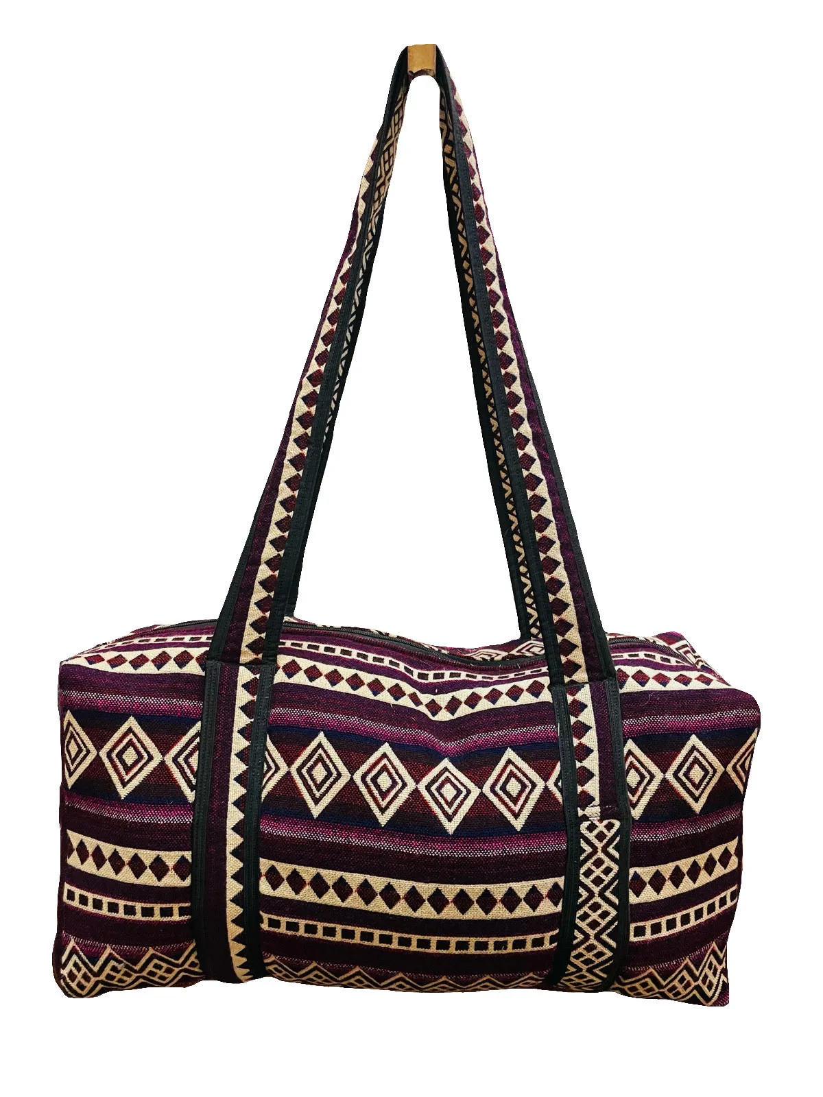 Magenta and Pink Woven Mini Duffel Bag