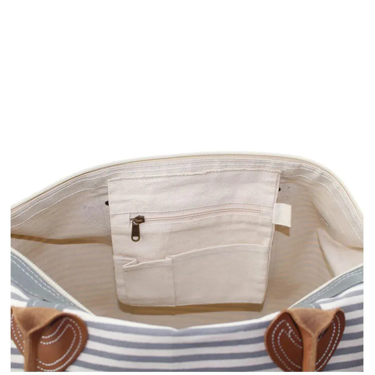 Monogrammed Striped Weekender Canvas Duffel Bag in Grey