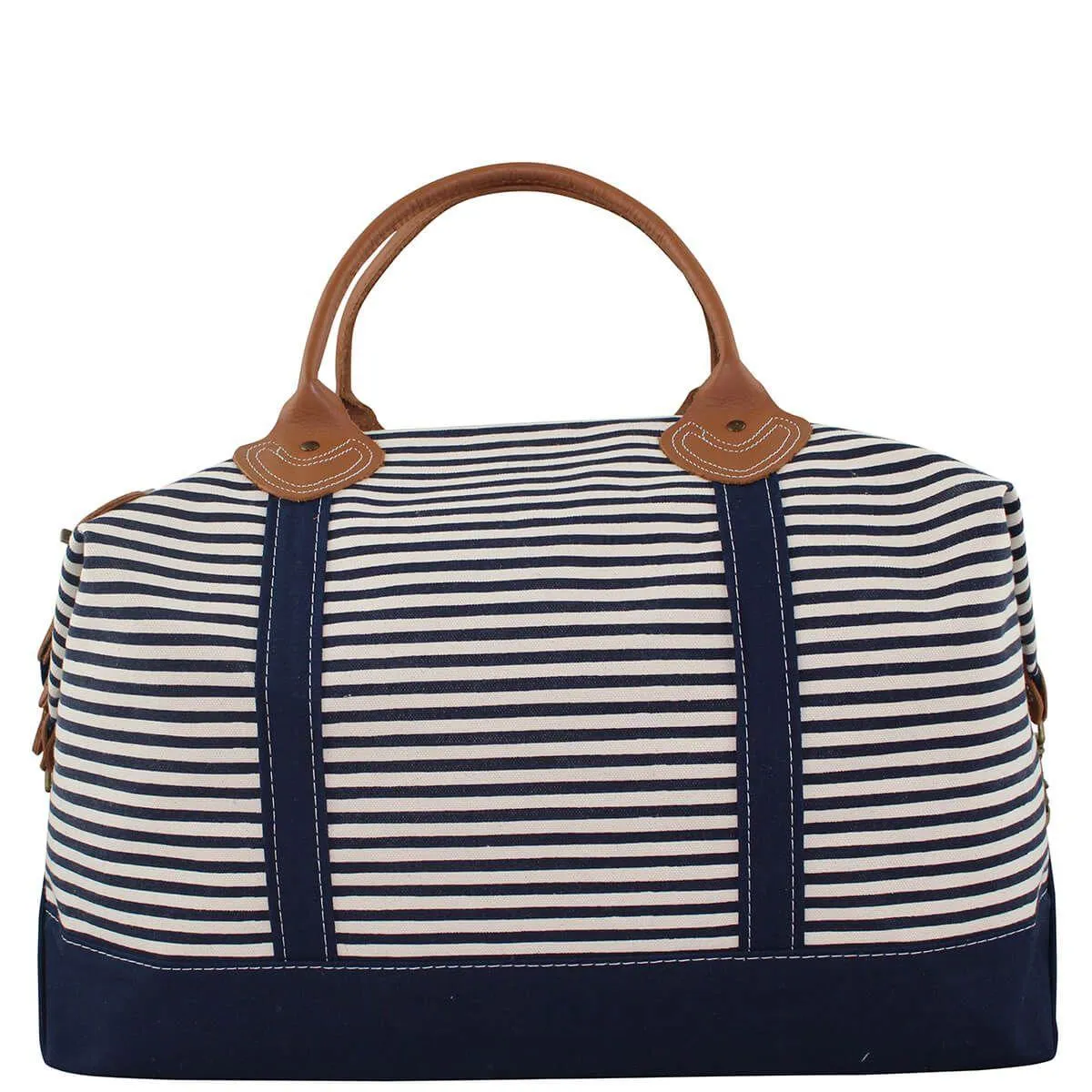 Monogrammed Striped Weekender Canvas Duffel Bag in Grey