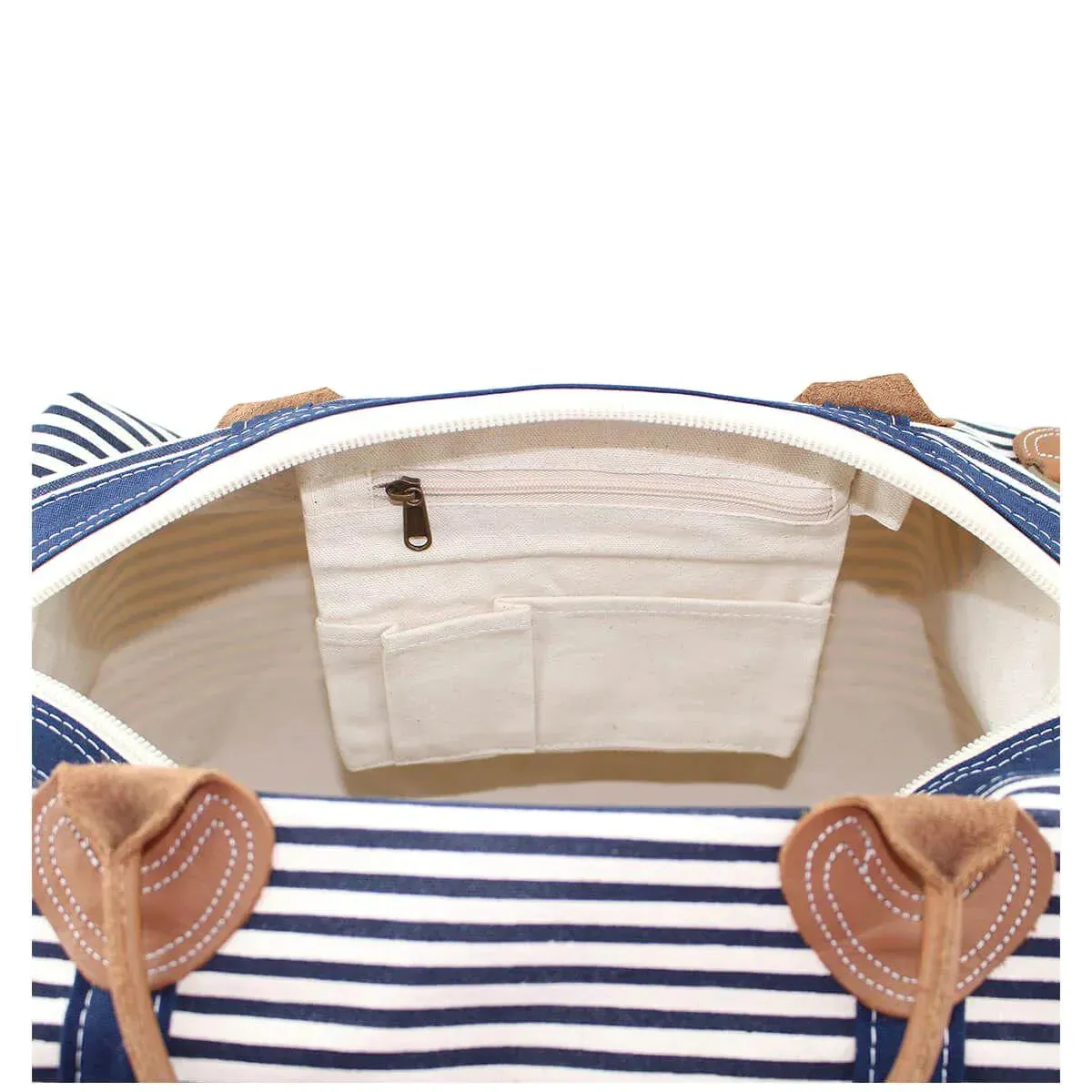 Monogrammed Striped Weekender Canvas Duffel Bag in Grey