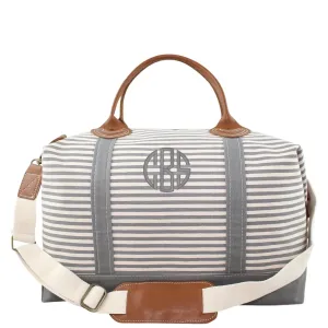 Monogrammed Striped Weekender Canvas Duffel Bag in Grey