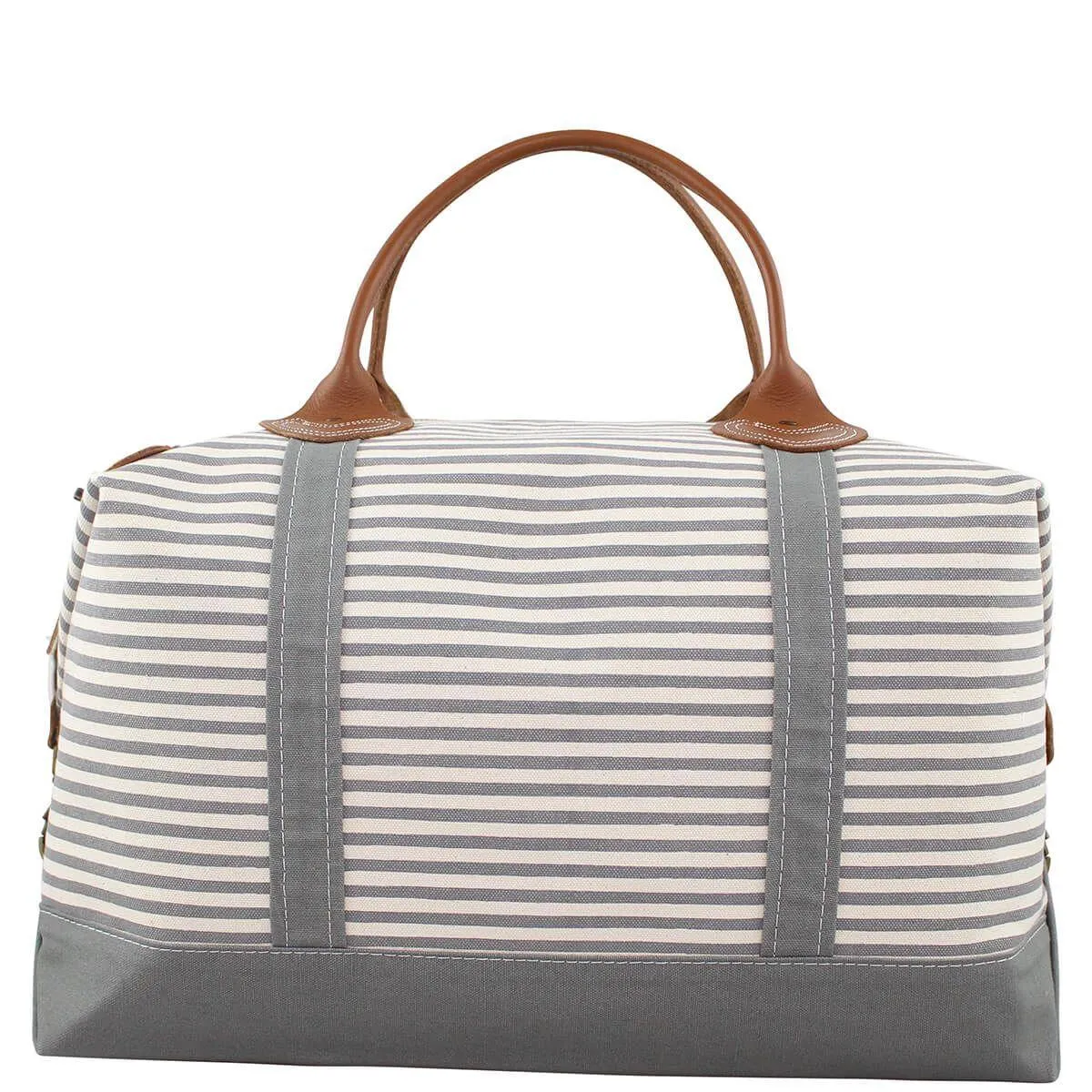 Monogrammed Striped Weekender Canvas Duffel Bag in Grey
