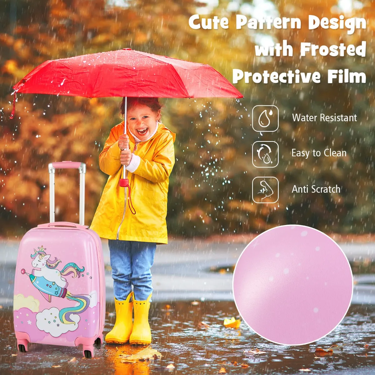 NNECW Hardside Rolling Suitcase with Spinner Wheels &amp Retractable Handle-Pink
