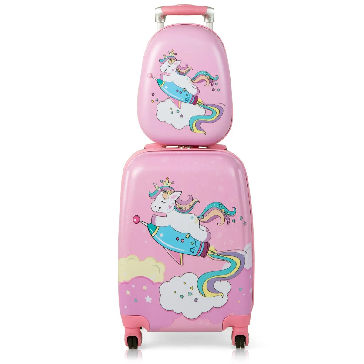 NNECW Hardside Rolling Suitcase with Spinner Wheels &amp Retractable Handle-Pink