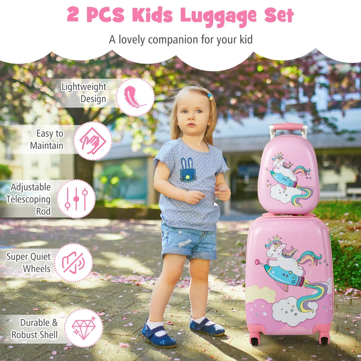 NNECW Hardside Rolling Suitcase with Spinner Wheels &amp Retractable Handle-Pink