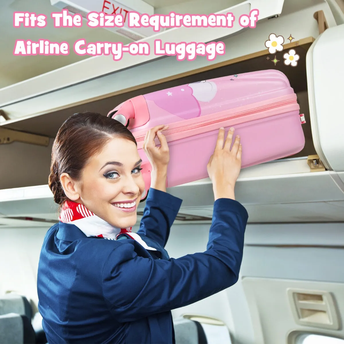 NNECW Hardside Rolling Suitcase with Spinner Wheels &amp Retractable Handle-Pink