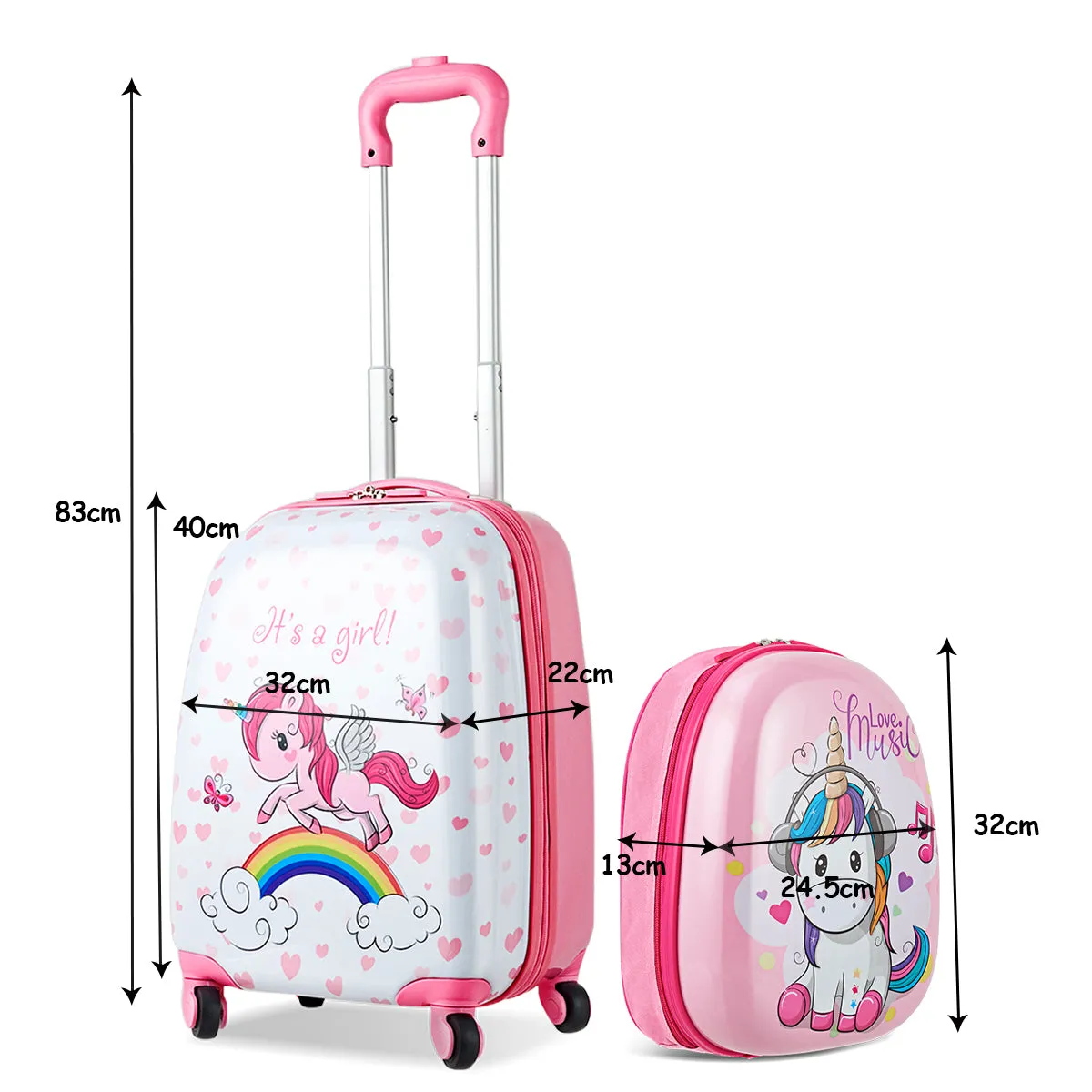 NNECW Kids Hard Shell Unicorn Luggage Backpack Set for Travel