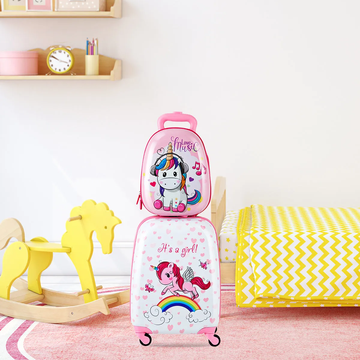 NNECW Kids Hard Shell Unicorn Luggage Backpack Set for Travel