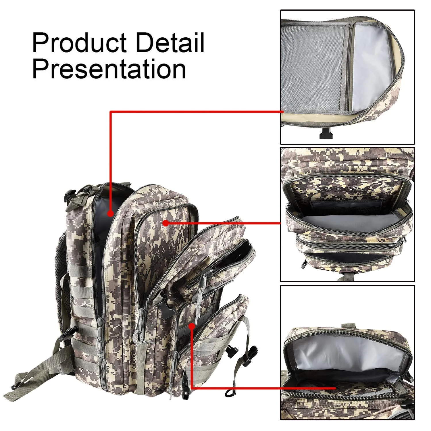 NOOLA Military Tactical Backpack Large Army Assault Pack Molle Bag Rucksack ACU