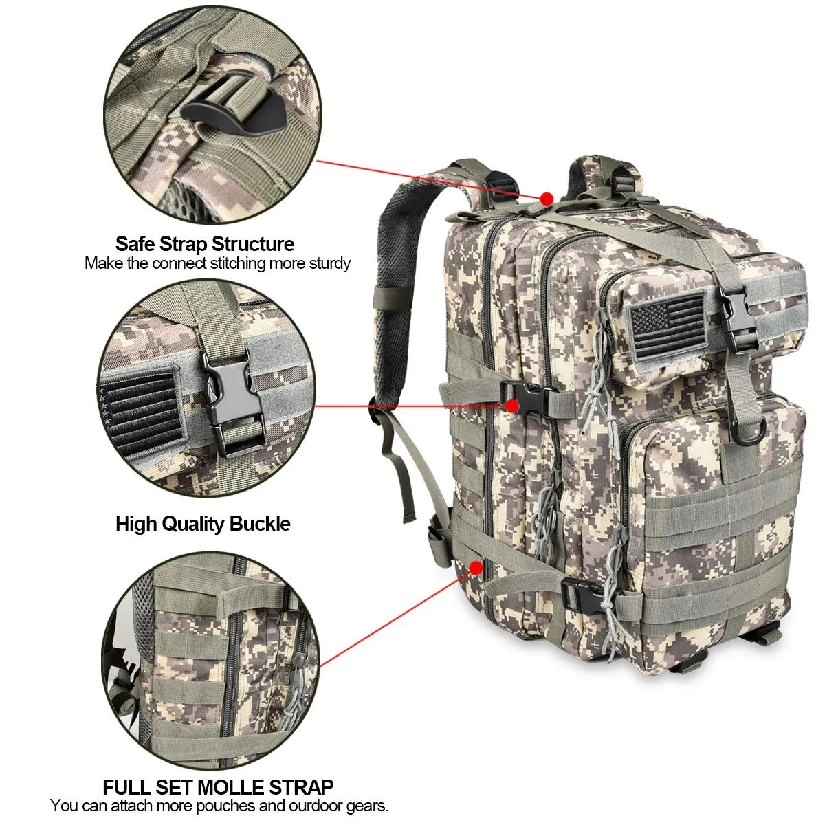 NOOLA Military Tactical Backpack Large Army Assault Pack Molle Bag Rucksack ACU