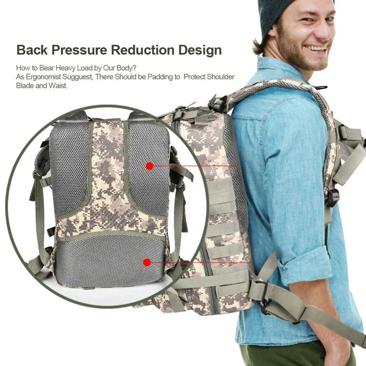 NOOLA Military Tactical Backpack Large Army Assault Pack Molle Bag Rucksack ACU