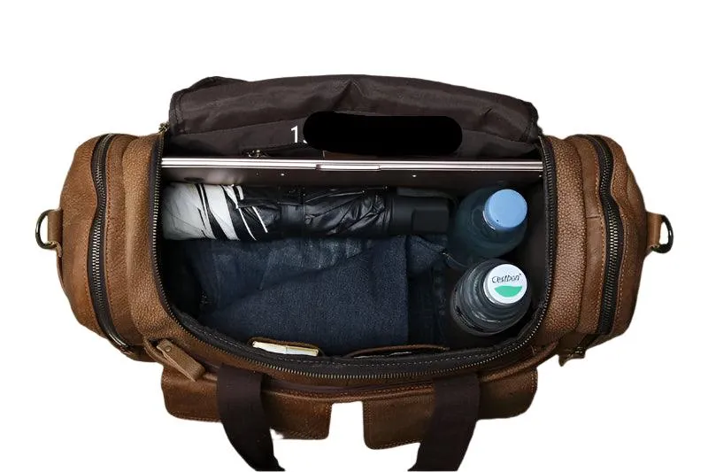 Retro Men's Genuine Leather Travel Duffel Bag – Large Capacity Hand Luggage & Messenger Bag