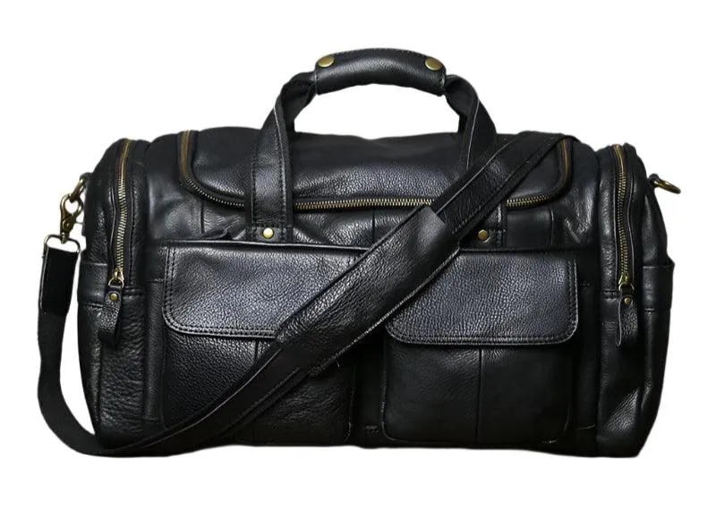Retro Men's Genuine Leather Travel Duffel Bag – Large Capacity Hand Luggage & Messenger Bag