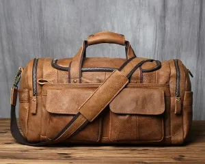 Retro Men's Genuine Leather Travel Duffel Bag – Large Capacity Hand Luggage & Messenger Bag