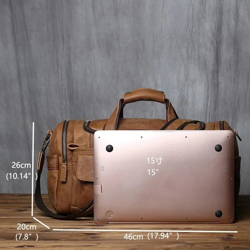 Retro Men's Genuine Leather Travel Duffel Bag – Large Capacity Hand Luggage & Messenger Bag