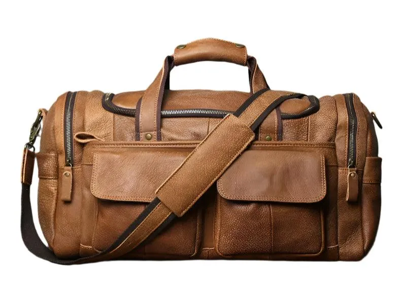 Retro Men's Genuine Leather Travel Duffel Bag – Large Capacity Hand Luggage & Messenger Bag