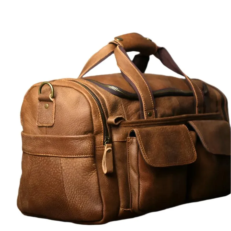Retro Men's Genuine Leather Travel Duffel Bag – Large Capacity Hand Luggage & Messenger Bag