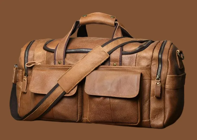 Retro Men's Genuine Leather Travel Duffel Bag – Large Capacity Hand Luggage & Messenger Bag