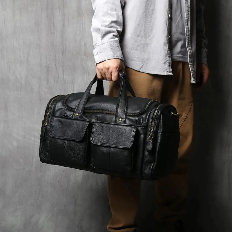 Retro Men's Genuine Leather Travel Duffel Bag – Large Capacity Hand Luggage & Messenger Bag
