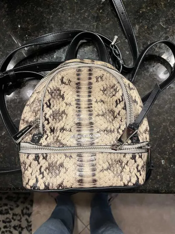 Rhea Mini Snake-Embossed Leather Backpack
