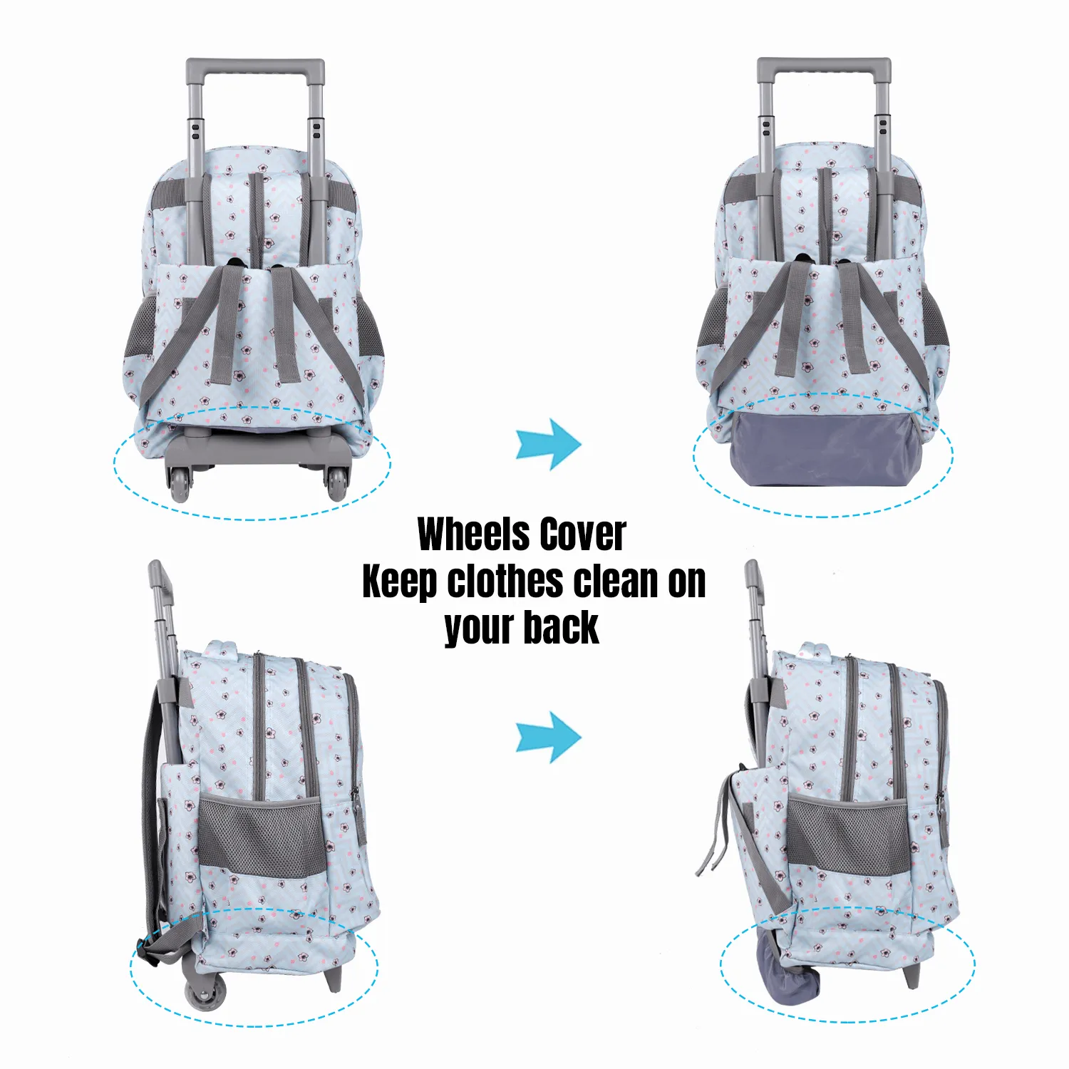 Seastig Blue Barbie 18 inch Double Handle Rolling Backpack for Kids with Lunch Bag and Pencil Case Set