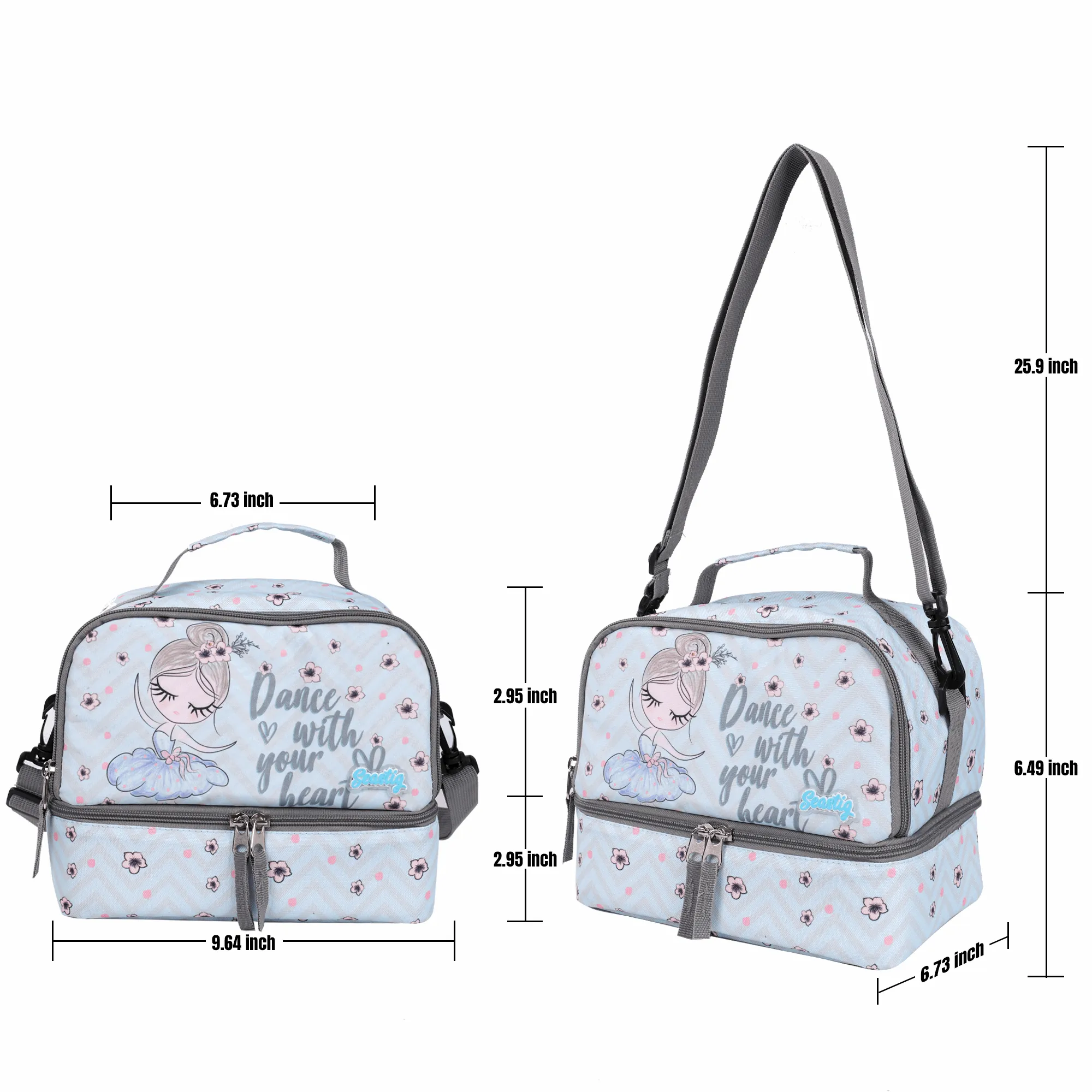 Seastig Blue Barbie 18 inch Double Handle Rolling Backpack for Kids with Lunch Bag and Pencil Case Set