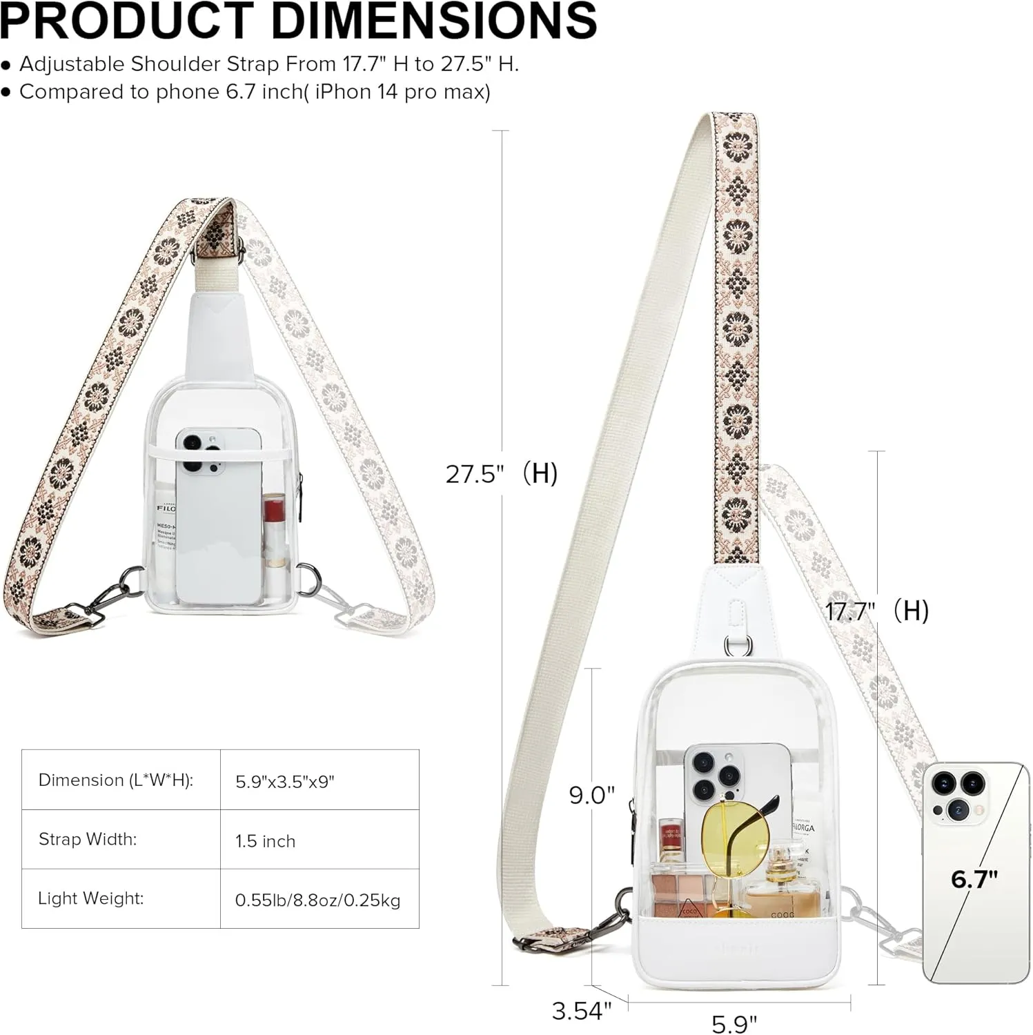 Shrrie Clear Bag for Stadium Events Transparent Crossbody Sling Bag for Women & Men - Stadium Approved, Concerts & Sports