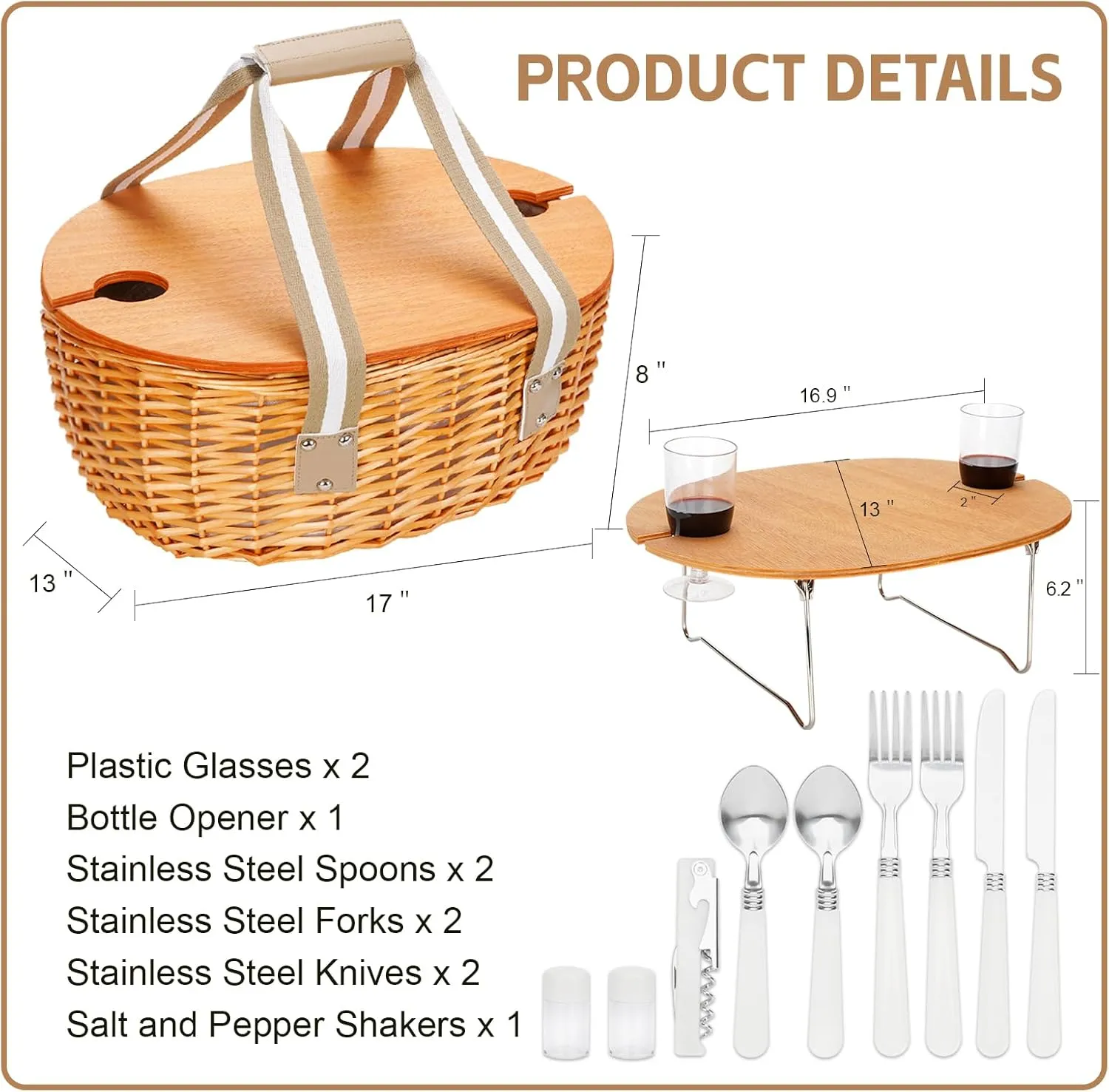 STBoo Picnic Basket for 2 - Wicker Picnic Set with Wine Table | Willow Basket Kit with Insulated Cooler Bag for Camping, Outdoor, Christmas, Party(Beige)