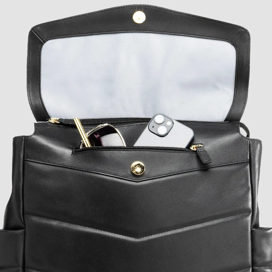 Storksak - Convertible Changing Bag - St James Leather Quilt Black