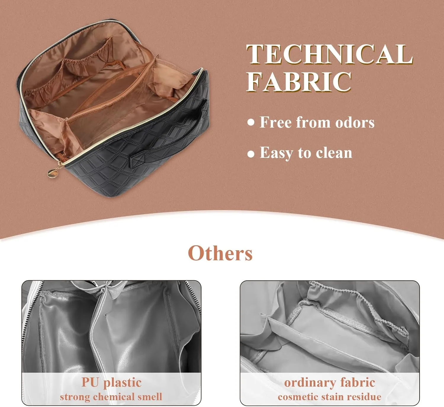 STYLIFING Travel Cosmetic Bag Large Capacity Makeup Bag for Women Portable Makeup Organizer Waterproof Leather Make Up Bag with Compartments and Handle (Black)