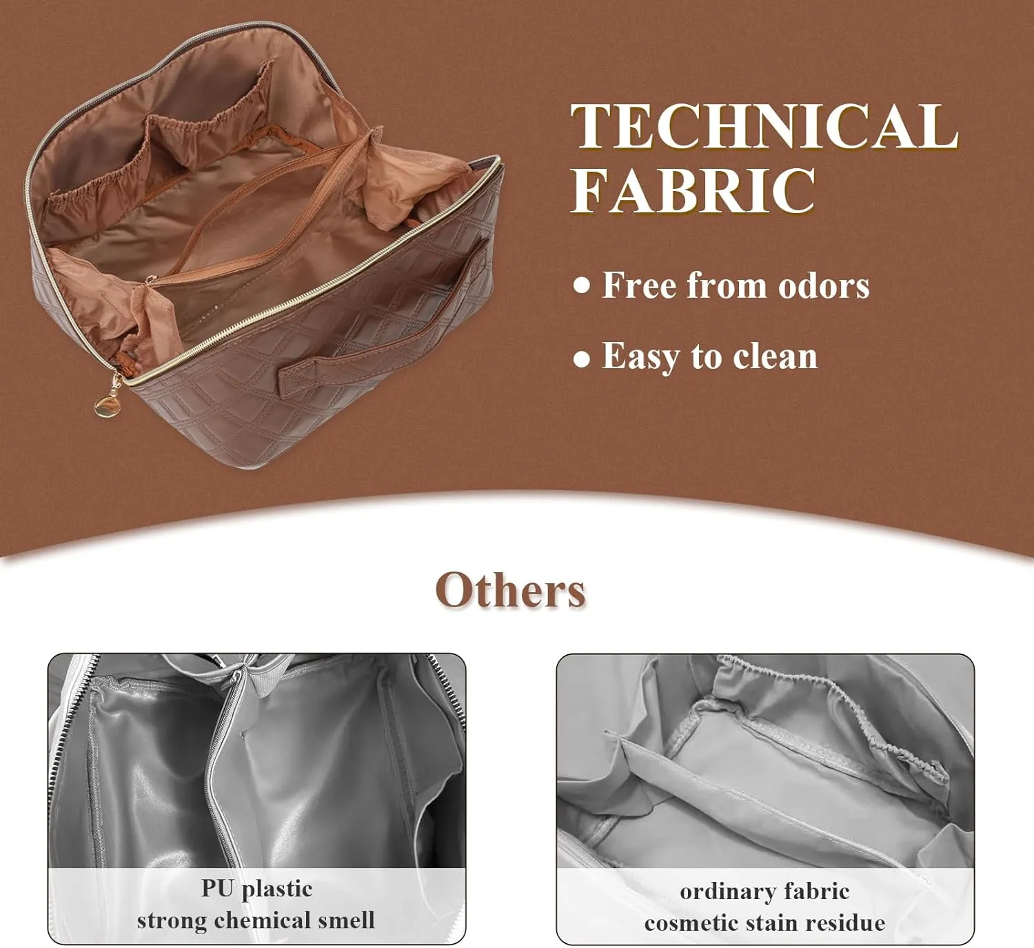 STYLIFING Travel Cosmetic Bag Large Capacity Makeup Bag for Women Portable Makeup Organizer Waterproof Leather Make Up Bag with Compartments and Handle (Dark-brown)