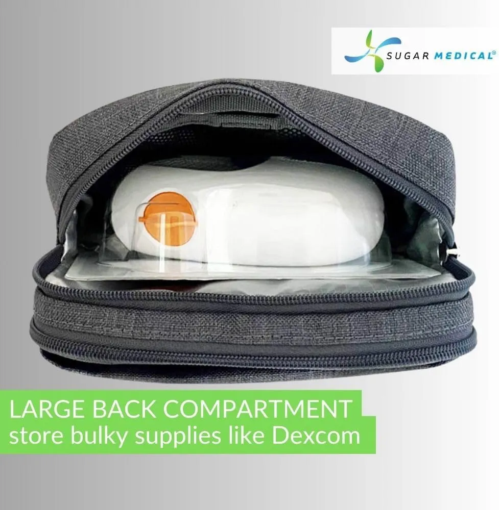 Sugar Medical Insulated Diabetes Supply Bag  Glucose Meter Case & Diabetic Organizer | Crossbody or Belt Bag for Insulin, Test Strips, Lancets & More. (Grey)