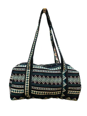 Teal and Burgundy Woven Mini Duffel Bag