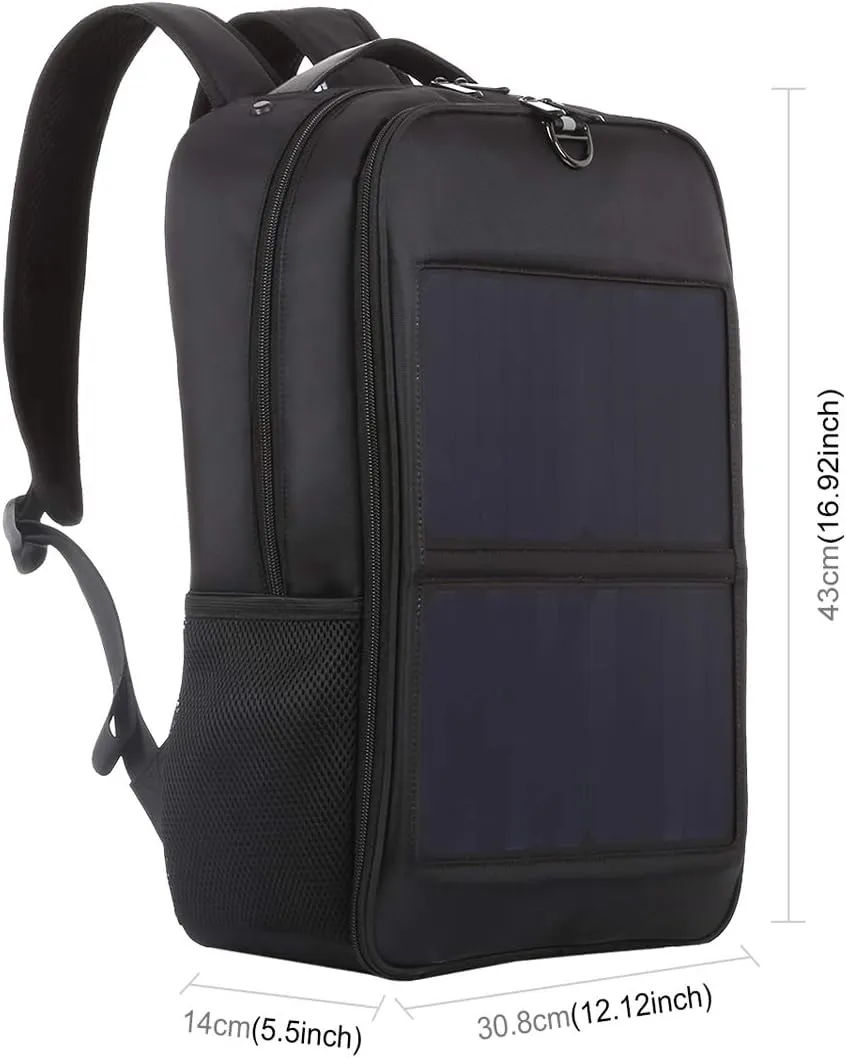 TOZLU 5V 14W Solar Panel Power Backpack Large capacity Laptop Bag with Handle USB Charging Port Nylon Outdoor Backpack for Hiking, Biking, Running Outdoors sport