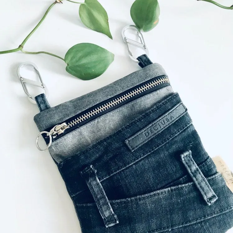 Upcycled denim convertible pocket bag - black and grey