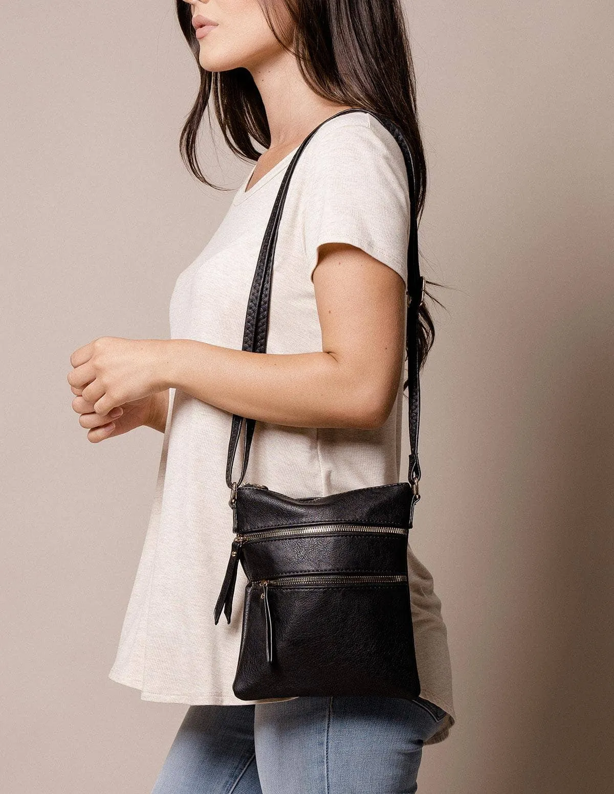 Vegan Leather Urban Crossbody Bag - Black