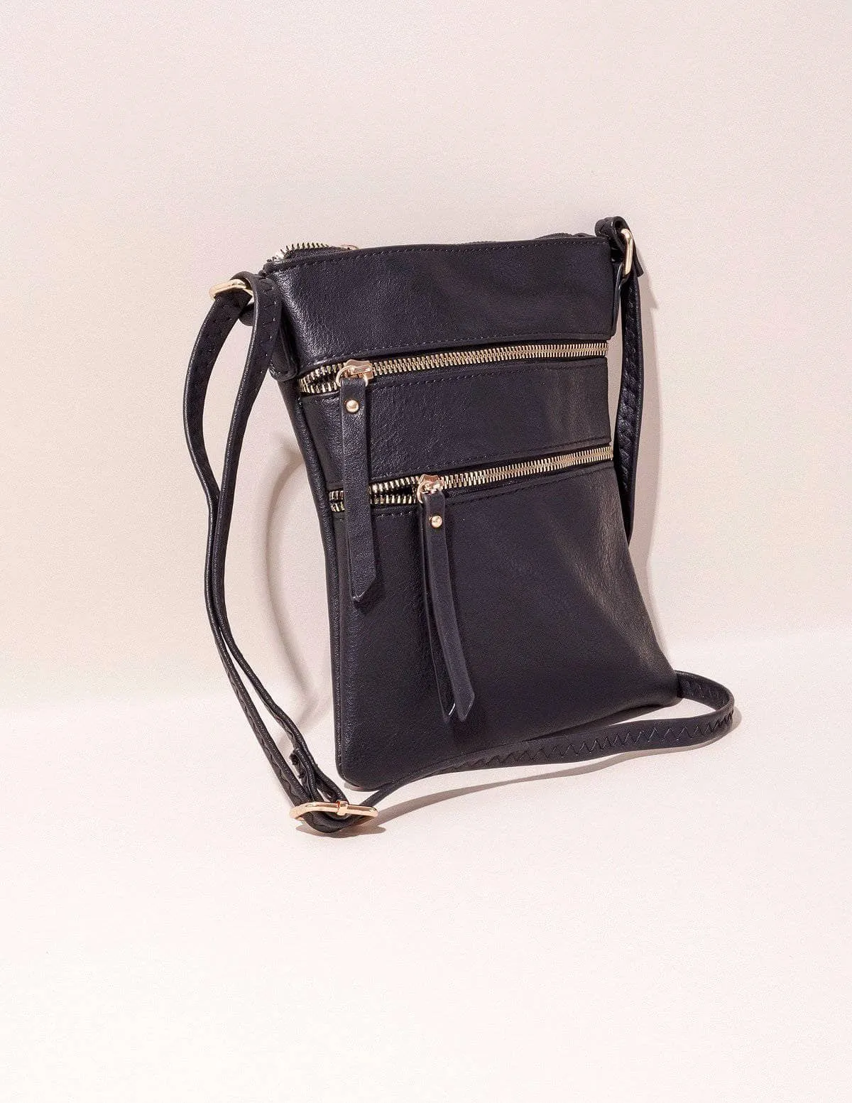 Vegan Leather Urban Crossbody Bag - Black